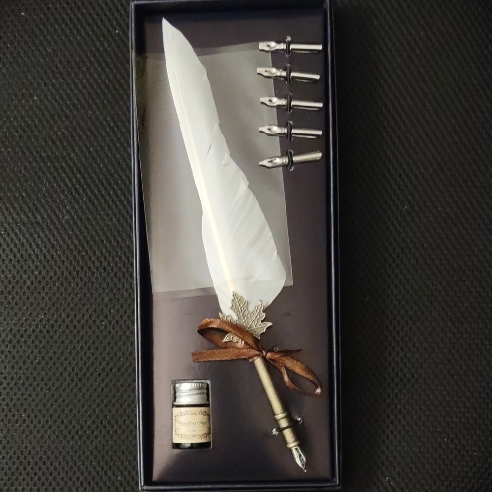 Elegant Feather Quill Pen Set with Ink